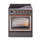 ILVE Nostalgie II Noblesse 30-Inch 4.0 Cu. Ft. Induction Range with 4 Elements and Triple Glass Door in Matte Graphite with Copper Trim (UNI304NMPMGP)