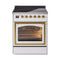 ILVE Nostalgie II Noblesse 30-Inch 4.0 Cu. Ft. Induction Range with 4 Elements and Triple Glass Door in White with Brass Trim (UNI304NMPWHG)