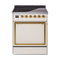 ILVE Nostalgie II Noblesse 30-Inch 4.0 Cu. Ft. Induction Range with 4 Elements and Solid Door in Antique White with Brass Trim (UNI304QNMPAWG)
