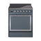 ILVE Nostalgie II Noblesse 30-Inch 4.0 Cu. Ft. Induction Range with 4 Elements and Solid Door in Blue Grey with Chrome Trim (UNI304QNMPBGC)