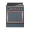 ILVE Nostalgie II Noblesse 30-Inch 4.0 Cu. Ft. Induction Range with 4 Elements and Solid Door in Blue Grey with Copper Trim (UNI304QNMPBGP)