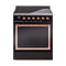 ILVE Nostalgie II Noblesse 30-Inch 4.0 Cu. Ft. Induction Range with 4 Elements and Solid Door in Glossy Black with Copper Trim (UNI304QNMPBKP)