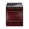 ILVE Nostalgie II Noblesse 30-Inch 4.0 Cu. Ft. Induction Range with 4 Elements and Solid Door in Burgundy with Burnished Bronze Trim (UNI304QNMPBUB)