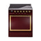 ILVE Nostalgie II Noblesse 30-Inch 4.0 Cu. Ft. Induction Range with 4 Elements and Solid Door in Burgundy with Brass Trim (UNI304QNMPBUG)
