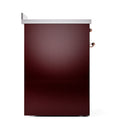 Burgundy oven door panel with copper hinges and top trim detail