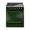 ILVE Nostalgie II Noblesse 30-Inch 4.0 Cu. Ft. Induction Range with 4 Elements and Solid Door in Emerald Green with Burnished Bronze Trim (UNI304QNMPEGB)