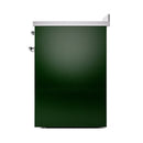 Emerald green induction range side view with solid door and chrome handle details