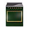 ILVE Nostalgie II Noblesse 30-Inch 4.0 Cu. Ft. Induction Range with 4 Elements and Solid Door in Emerald Green with Brass Trim (UNI304QNMPEGG)
