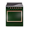 ILVE Nostalgie II Noblesse 30-Inch 4.0 Cu. Ft. Induction Range with 4 Elements and Solid Door in Emerald Green with Copper Trim (UNI304QNMPEGP)