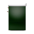 Emerald green oven door with copper handle hardware, closed