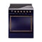 ILVE Nostalgie II Noblesse 30-Inch 4.0 Cu. Ft. Induction Range with 4 Elements and Solid Door in Midnight Blue with Burnished Bronze Trim (UNI304QNMPMBB)