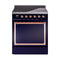 ILVE Nostalgie II Noblesse 30-Inch 4.0 Cu. Ft. Induction Range with 4 Elements and Solid Door in Midnight Blue with Copper Trim (UNI304QNMPMBP)