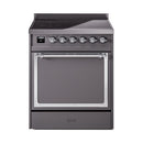 30-inch induction range with solid door oven, matte graphite and chrome-trim front