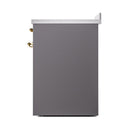 Matte graphite solid oven door with brass knob hardware