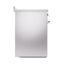 Stainless steel oven side panel with copper trim and control knob