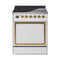 ILVE Nostalgie II Noblesse 30-Inch 4.0 Cu. Ft. Induction Range with 4 Elements and Solid Door in White with Brass Trim (UNI304QNMPWHG)