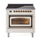 ILVE Nostalgie II Noblesse 36-Inch 3.5 Cu. Ft. Induction Range with 6 Elements and Triple Glass Door in Antique White with Burnished Bronze Trim (UNI366NMPAWB)