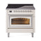 ILVE Nostalgie II Noblesse 36-Inch 3.5 Cu. Ft. Induction Range with 6 Elements and Triple Glass Door in Antique White with Chrome Trim (UNI366NMPAWC)