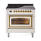 ILVE Nostalgie II Noblesse 36-Inch 3.5 Cu. Ft. Induction Range with 6 Elements and Triple Glass Door in Antique White with Brass Trim (UNI366NMPAWG)