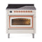 ILVE Nostalgie II Noblesse 36-Inch 3.5 Cu. Ft. Induction Range with 6 Elements and Triple Glass Door in Antique White with Copper Trim (UNI366NMPAWP)