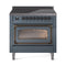 ILVE Nostalgie II Noblesse 36-Inch 3.5 Cu. Ft. Induction Range with 6 Elements and Triple Glass Door in Blue Grey with Burnished Bronze Trim (UNI366NMPBGB)
