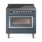 ILVE Nostalgie II Noblesse 36-Inch 3.5 Cu. Ft. Induction Range with 6 Elements and Triple Glass Door in Blue Grey with Chrome Trim (UNI366NMPBGC)