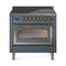 ILVE Nostalgie II Noblesse 36-Inch 3.5 Cu. Ft. Induction Range with 6 Elements and Triple Glass Door in Blue Grey with Brass Trim (UNI366NMPBGG)