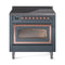 ILVE Nostalgie II Noblesse 36-Inch 3.5 Cu. Ft. Induction Range with 6 Elements and Triple Glass Door in Blue Grey with Copper Trim (UNI366NMPBGP)