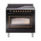 ILVE Nostalgie II Noblesse 36-Inch 3.5 Cu. Ft. Induction Range with 6 Elements and Triple Glass Door in Glossy Black with Burnished Bronze Trim (UNI366NMPBKB)