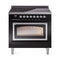 ILVE Nostalgie II Noblesse 36-Inch 3.5 Cu. Ft. Induction Range with 6 Elements and Triple Glass Door in Glossy Black with Chrome Trim (UNI366NMPBKC)