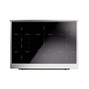 Induction cooktop panel with black glass surface and silver control markings