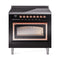 ILVE Nostalgie II Noblesse 36-Inch 3.5 Cu. Ft. Induction Range with 6 Elements and Triple Glass Door in Glossy Black with Copper Trim (UNI366NMPBKP)