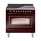 ILVE Nostalgie II Noblesse 36-Inch 3.5 Cu. Ft. Induction Range with 6 Elements and Triple Glass Door in Burgundy with Burnished Bronze Trim (UNI366NMPBUB)