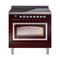ILVE Nostalgie II Noblesse 36-Inch 3.5 Cu. Ft. Induction Range with 6 Elements and Triple Glass Door in Burgundy with Chrome Trim (UNI366NMPBUC)