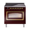 ILVE Nostalgie II Noblesse 36-Inch 3.5 Cu. Ft. Induction Range with 6 Elements and Triple Glass Door in Burgundy with Brass Trim (UNI366NMPBUG)