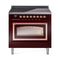 ILVE Nostalgie II Noblesse 36-Inch 3.5 Cu. Ft. Induction Range with 6 Elements and Triple Glass Door in Burgundy with Copper Trim (UNI366NMPBUP)