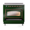 ILVE Nostalgie II Noblesse 36-Inch 3.5 Cu. Ft. Induction Range with 6 Elements and Triple Glass Door in Emerald Green with Burnished Bronze Trim (UNI366NMPEGB)