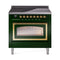 ILVE Nostalgie II Noblesse 36-Inch 3.5 Cu. Ft. Induction Range with 6 Elements and Triple Glass Door in Emerald Green with Brass Trim (UNI366NMPEGG)