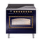 ILVE Nostalgie II Noblesse 36-Inch 3.5 Cu. Ft. Induction Range with 6 Elements and Triple Glass Door in Midnight Blue with Burnished Bronze Trim (UNI366NMPMBB)