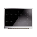 Dark glass induction cooktop panel with control markings and side trim