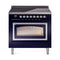ILVE Nostalgie II Noblesse 36-Inch 3.5 Cu. Ft. Induction Range with 6 Elements and Triple Glass Door in Midnight Blue with Chrome Trim (UNI366NMPMBC)
