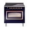 ILVE Nostalgie II Noblesse 36-Inch 3.5 Cu. Ft. Induction Range with 6 Elements and Triple Glass Door in Midnight Blue with Copper Trim (UNI366NMPMBP)