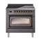 ILVE Nostalgie II Noblesse 36-Inch 3.5 Cu. Ft. Induction Range with 6 Elements and Triple Glass Door in Matte Graphite with Burnished Bronze Trim (UNI366NMPMGB)