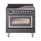 ILVE Nostalgie II Noblesse 36-Inch 3.5 Cu. Ft. Induction Range with 6 Elements and Triple Glass Door in Matte Graphite with Chrome Trim (UNI366NMPMGC)