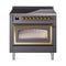 ILVE Nostalgie II Noblesse 36-Inch 3.5 Cu. Ft. Induction Range with 6 Elements and Triple Glass Door in Matte Graphite with Brass Trim (UNI366NMPMGG)