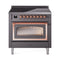 ILVE Nostalgie II Noblesse 36-Inch 3.5 Cu. Ft. Induction Range with 6 Elements and Triple Glass Door in Matte Graphite with Copper Trim (UNI366NMPMGP)