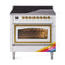 ILVE Nostalgie II Noblesse 36-Inch 3.5 Cu. Ft. Induction Range with 6 Elements and Triple Glass Door in RAL with Brass Trim (UNI366NMPRAG)