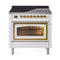 ILVE Nostalgie II Noblesse 36-Inch 3.5 Cu. Ft. Induction Range with 6 Elements and Triple Glass Door in White with Brass Trim (UNI366NMPWHG)