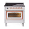 ILVE Nostalgie II Noblesse 36-Inch 3.5 Cu. Ft. Induction Range with 6 Elements and Triple Glass Door in White with Copper Trim (UNI366NMPWHP)