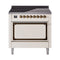 ILVE Nostalgie II Noblesse 36-Inch 3.5 Cu. Ft. Induction Range with 6 Elements and Solid Door in Antique White with Burnished Bronze Trim (UNI366QNMPAWB)